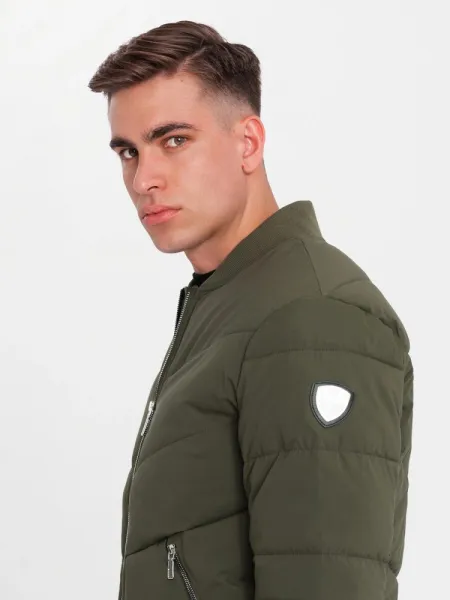 Trendy bomber bunda pre pánov - tmavoolivová