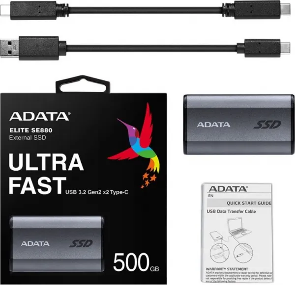 ADATA External SSD 500GB SE880 USB 3.2 USB-C, Titanium Grey - Rugged