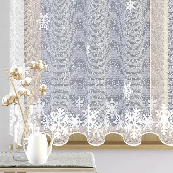 Záclona žakárová alebo balkónový komplet, Winter, metráž, biela 140 cm