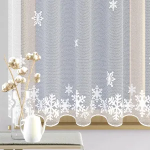 Záclona žakárová alebo balkónový komplet, Winter, metráž, biela 140 cm