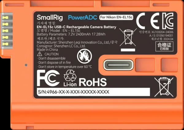 SmallRig 4966 EN-EL15c USB-C nabíjateľná batéria fotoaparátu oranžová