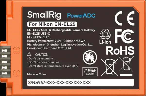 SmallRig 4967 EN-EL25 USB-C nabíjateľná batéria fotoaparátu oranžová