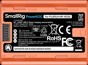 SmallRig 4970 NP-W235 USB-C nabíjateľná batéria fotoaparátu oranžová