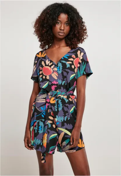 Women's jumpsuit with a short viscose belt in black