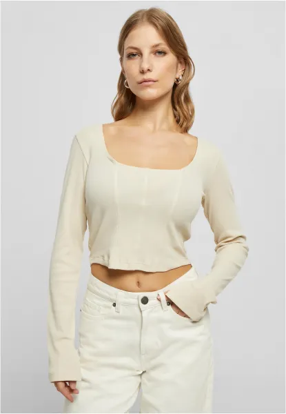 Women's soft grass with short ribs and long sleeves
