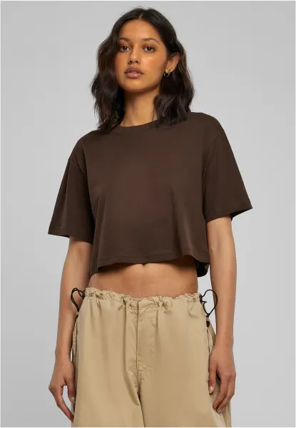 Women's short oversized t-shirt in brown color