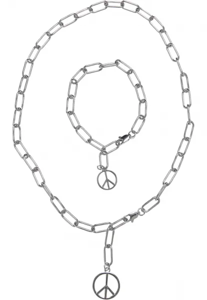 Y Chain Peace Necklace and Bracelet - Silver Color