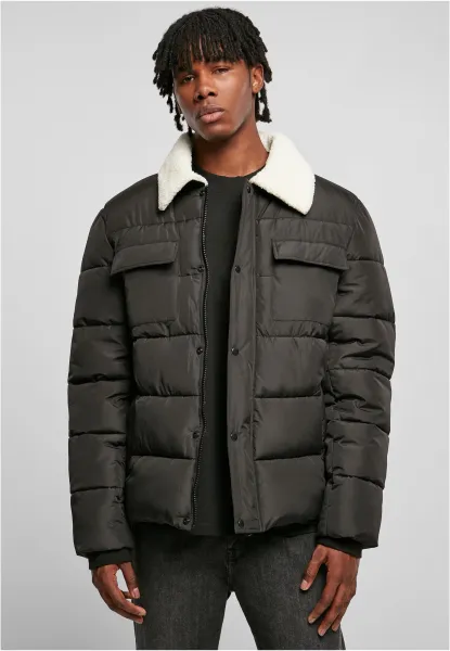 Sherpa Collar Padded Shirt Jacket Black