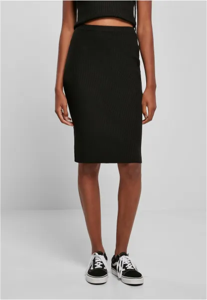 Women's ribbed midi skirt black