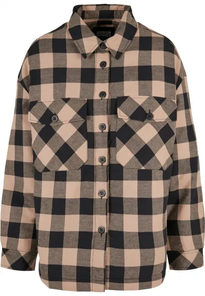 Women's flannel padded overshirt black/softtaupe