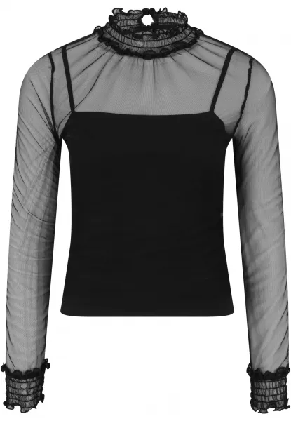 Women's Double-Layer Mesh L/S Black