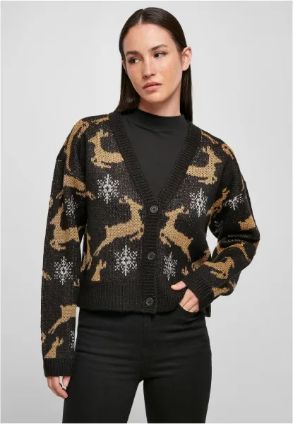 Women's short oversized Christmas cardigan black/gold