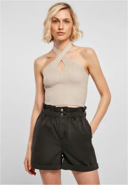Women's crossed neck warmer Top lighttaupe
