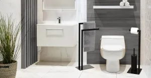 TENDANCE Kovový stojan na toaletný papier Raspo s WC kefou čierny