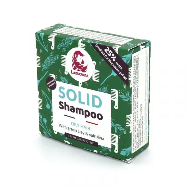 Lamazuna Tuhý šampón pre mastné vlasy so zeleným ílom a spirulinou (70 g)