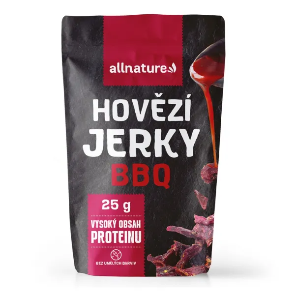 Allnature BEEF BBQ jerky – sušené hovädzie mäso s príchuťou BBQ Obsah: 100g
