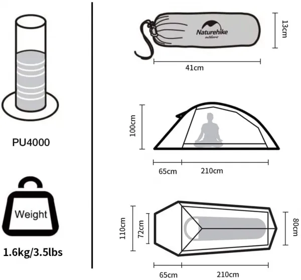 Naturehike Ultralight stan Cloud Up1 20D 1500g Farba: Sivá