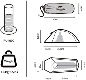 Naturehike Ultralight stan Cloud Up1 20D 1500g Farba: Sivá