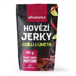Allnature BEEF Jerky čili a limetka – sušené hovädzie mäso s čili a limetkou Obsah: 100g