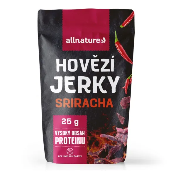 Allnature BEEF Sriracha jerky – sušené hovädzie mäso so Srirachou Obsah: 100g