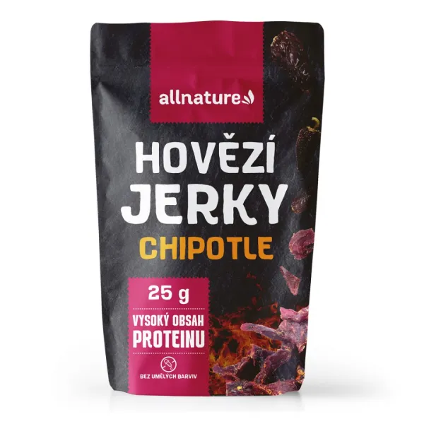 Allnature BEEF Chipotle jerky – sušené hovädzie mäso s chipotle omáčkou Obsah: 100g