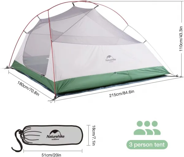 Naturehike Ultralight stan Cloud Up3 210T 2800g Farba: Zelená