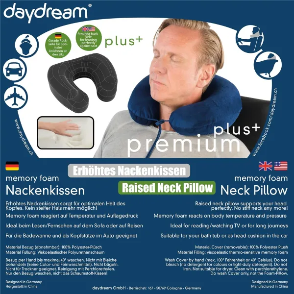 Daydream Memory Foam Premium - cestovný vankúš z pamäťovej peny Farba: Modrá