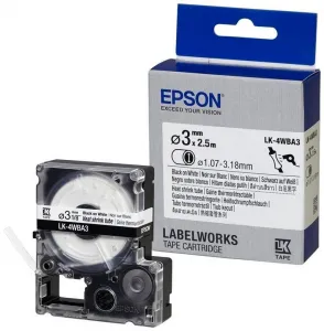 Epson LK-4WBA3 C53S654903 4mm x 3m, čierna tlač / biely podklad, originálna zmršťovacia bužírka