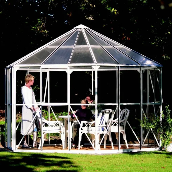 Pavilón HERA 9000 sklo / polykarbonát / hliník Dekorhome Stříbrná