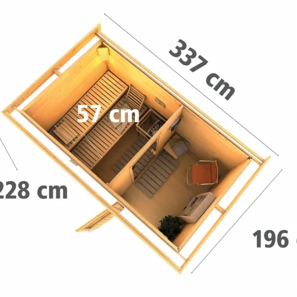 Vonkajšia fínska sauna s predsieňou 337 x 196 cm Dekorhome
