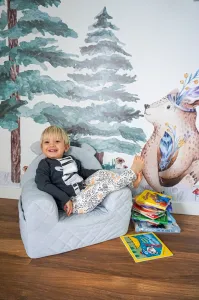 Polstrované designové kreslo pre deti ŠEDÁ