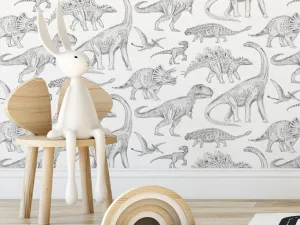 Umývateľná detská tapeta na stenu DINOSAURI biela