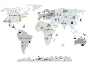 Detské nástenné samolepky MAPA SVETA šedé Zvoľte rozmer: M, Zvoľte jazyk: Český