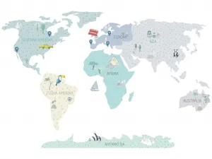 Detské nástenné samolepky MAPA SVETA mätové Zvoľte rozmer: M, Zvoľte jazyk: Český
