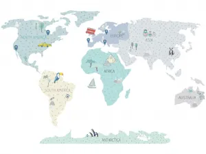 Detské nástenné samolepky MAPA SVETA mätové Zvoľte rozmer: M, Zvoľte jazyk: Český