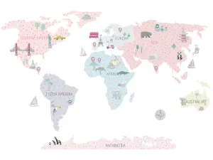 Detské nástenné samolepky MAPA SVETA ružové Zvoľte rozmer: M, Zvoľte jazyk: Český