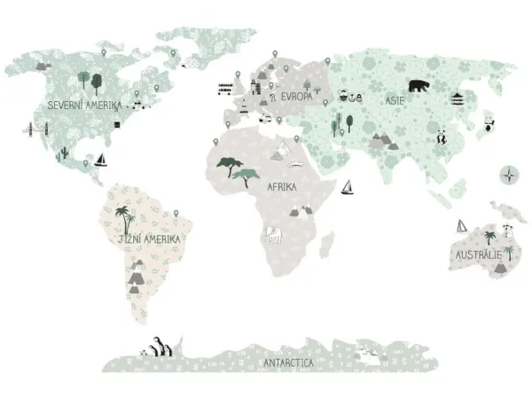 Detské nástenné samolepky MAPA SVETA zelené Zvoľte rozmer: M, Zvoľte jazyk: Anglický