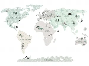 Detské nástenné samolepky MAPA SVETA zelené Zvoľte rozmer: M, Zvoľte jazyk: Český