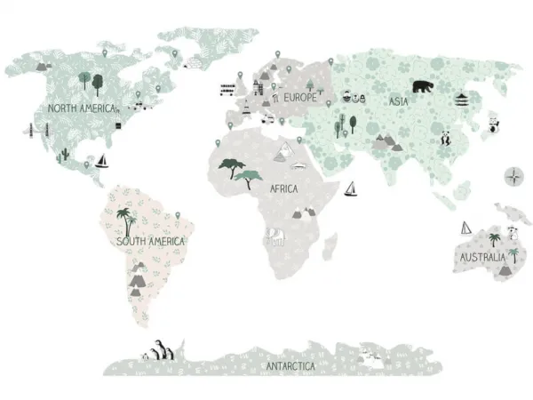 Detské nástenné samolepky MAPA SVETA zelené Zvoľte rozmer: M, Zvoľte jazyk: Český