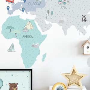 Detské nástenné samolepky MAPA SVETA mätové Zvoľte rozmer: M, Zvoľte jazyk: Český