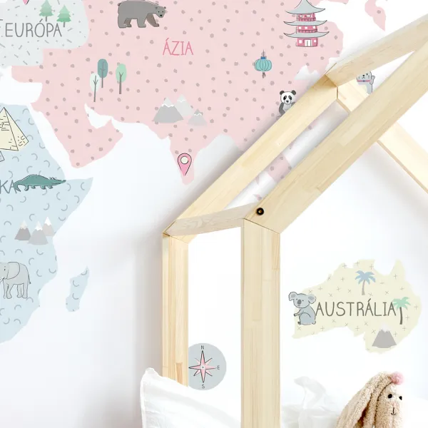 Detské nástenné samolepky MAPA SVETA ružové Zvoľte rozmer: M, Zvoľte jazyk: Český