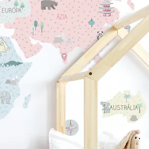 Detské nástenné samolepky MAPA SVETA ružové Zvoľte rozmer: M, Zvoľte jazyk: Český