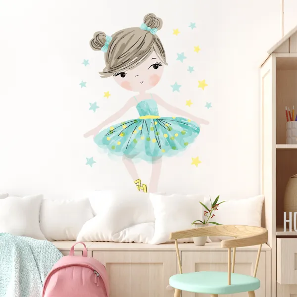 Samolepka na stenu BALETKA do detskej izby modrá