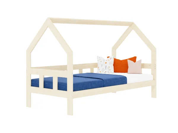 Benlemi Detská posteľ domček FENCE 2v1 z dreva so zábranou Zvoľte farbu: Pastelovo ružová, Zvoľte rozmer: 90x190 cm, Zvoľte zábranu: S jednou zábrano…