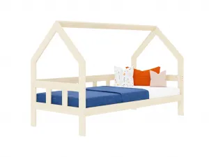 Benlemi Detská posteľ domček FENCE 2v1 z dreva so zábranou Zvoľte farbu: Pastelovo ružová, Zvoľte rozmer: 90x190 cm, Zvoľte zábranu: S jednou zábrano…
