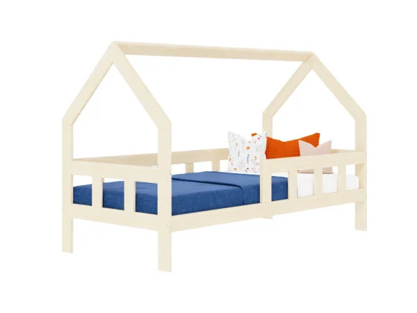 Benlemi Detská posteľ domček FENCE 2v1 z dreva so zábranou Zvoľte farbu: Pastelovo ružová, Zvoľte rozmer: 90x190 cm, Zvoľte zábranu: S jednou zábrano…