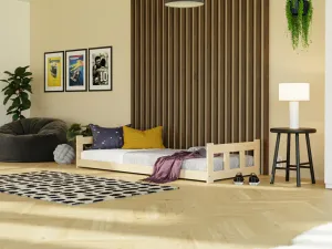 Benlemi Nízke jednolôžko s čelami FENCE 2v1 z dreva Zvoľte farbu: Nelakovaná, Zvoľte rozmer: 80x190 cm