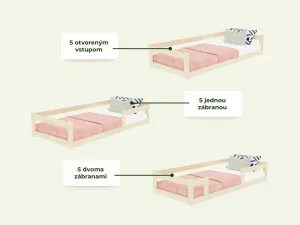Benlemi Nízka jednolôžková posteľ z dreva SAFE 5v1 so zábranou Zvoľte farbu: Nelakovaná, Zvoľte rozmer: 135x190 cm, Zvoľte zábranu: S otvoreným vstup…