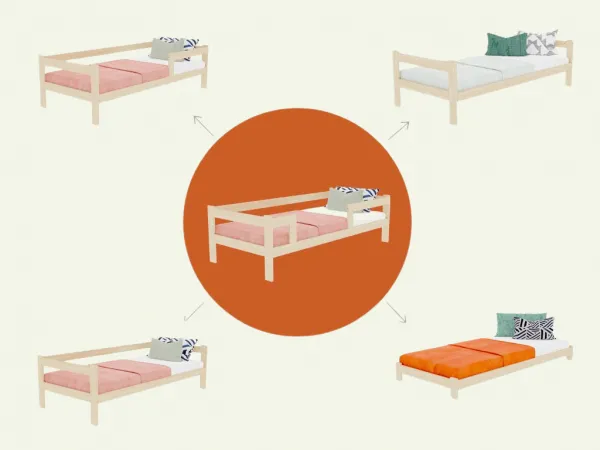 Benlemi Jednolôžková posteľ z dreva SAFE 5v1 so zábranou a úložným šuplíkom Zvoľte farbu: Nelakovaná, Zvoľte rozmer: 135x190 cm, Zvoľte zábranu: S je…