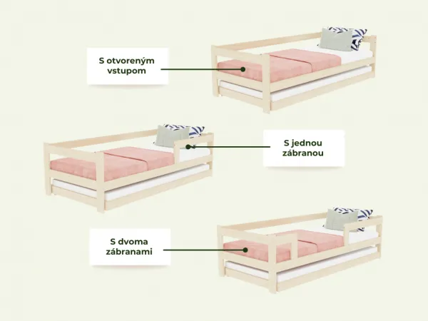 Benlemi Jednolôžková posteľ z dreva SAFE 5v1 so zábranou a úložným šuplíkom Zvoľte farbu: Nelakovaná, Zvoľte rozmer: 135x190 cm, Zvoľte zábranu: S je…